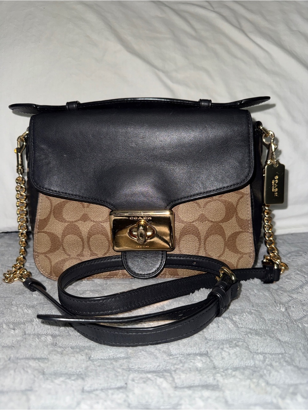 COACH Cassidy Signature Canvas and Black Leather Crossbody Bag
